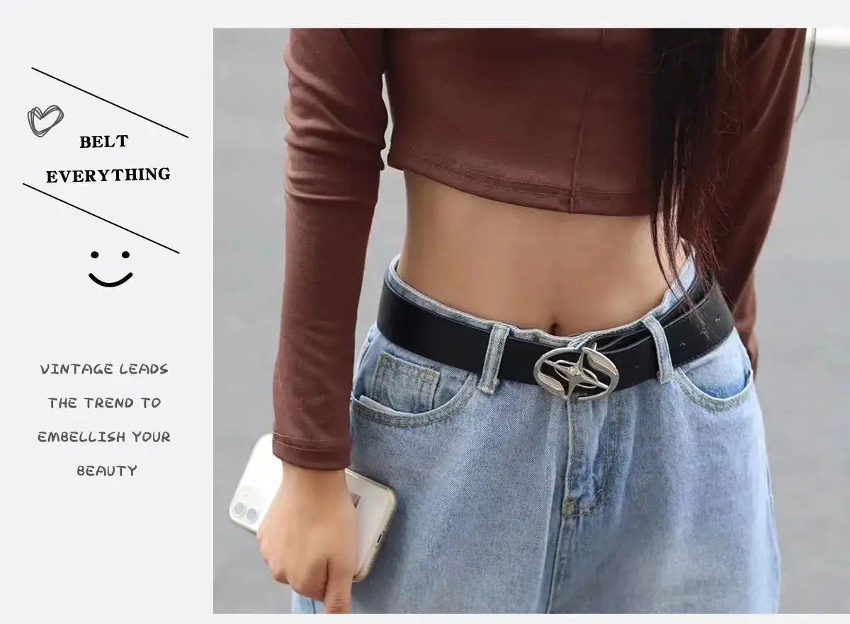 Fashion Metal Star Buckle Leather Belt for Woman Goth Punk Style Waist Belt Man Casual Style Waistband for Jeans Accessories by All Mart Bristol Ltd