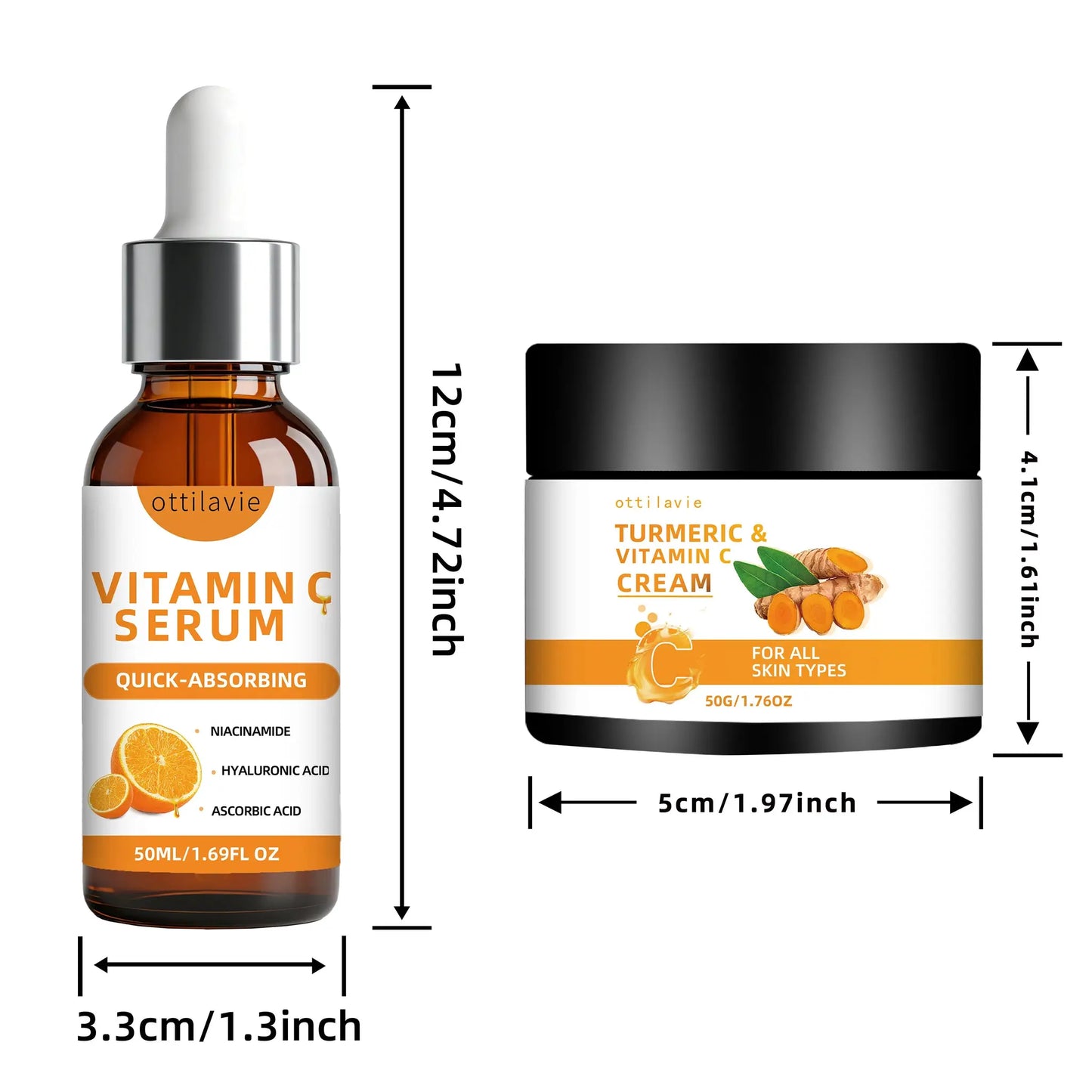 Ottilavie Turmeric & VC Cream+Serum Skincare Duo Set, ace/Neck/Body,Unisex,All Skin Types, Lightweight Daily,Non-greasy by All Mart Bristol Ltd
