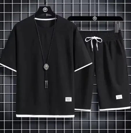 2026 new Summer Men's Waffle Sets Casual T-Shirt And Shorts Set Male Sports Suit Solid Color Tracksuit Loose Suits by All Mart Bristol Ltd