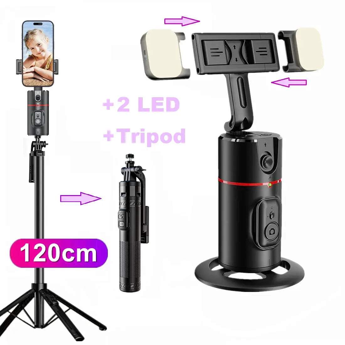 Auto Face Tracking Tripod 360°Rotation,No App, Gesture Recognition Phone Camera Mount Smart Shooting Phone Holder for Live Video by All Mart Bristol Ltd