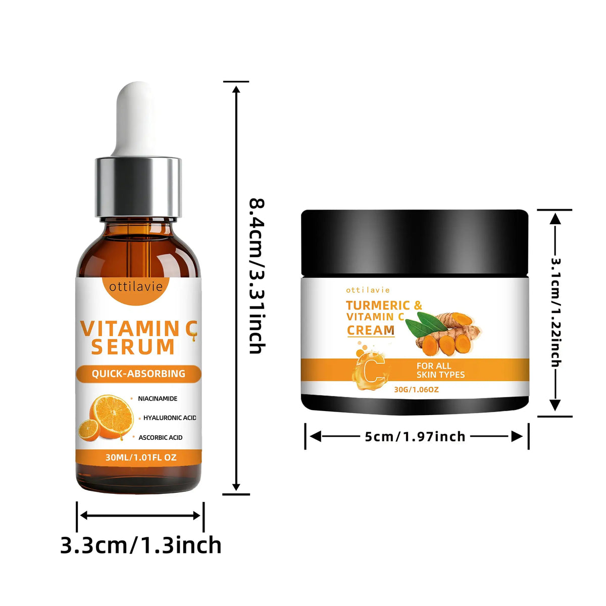 Ottilavie Turmeric & VC Cream+Serum Skincare Duo Set, ace/Neck/Body,Unisex,All Skin Types, Lightweight Daily,Non-greasy by All Mart Bristol Ltd