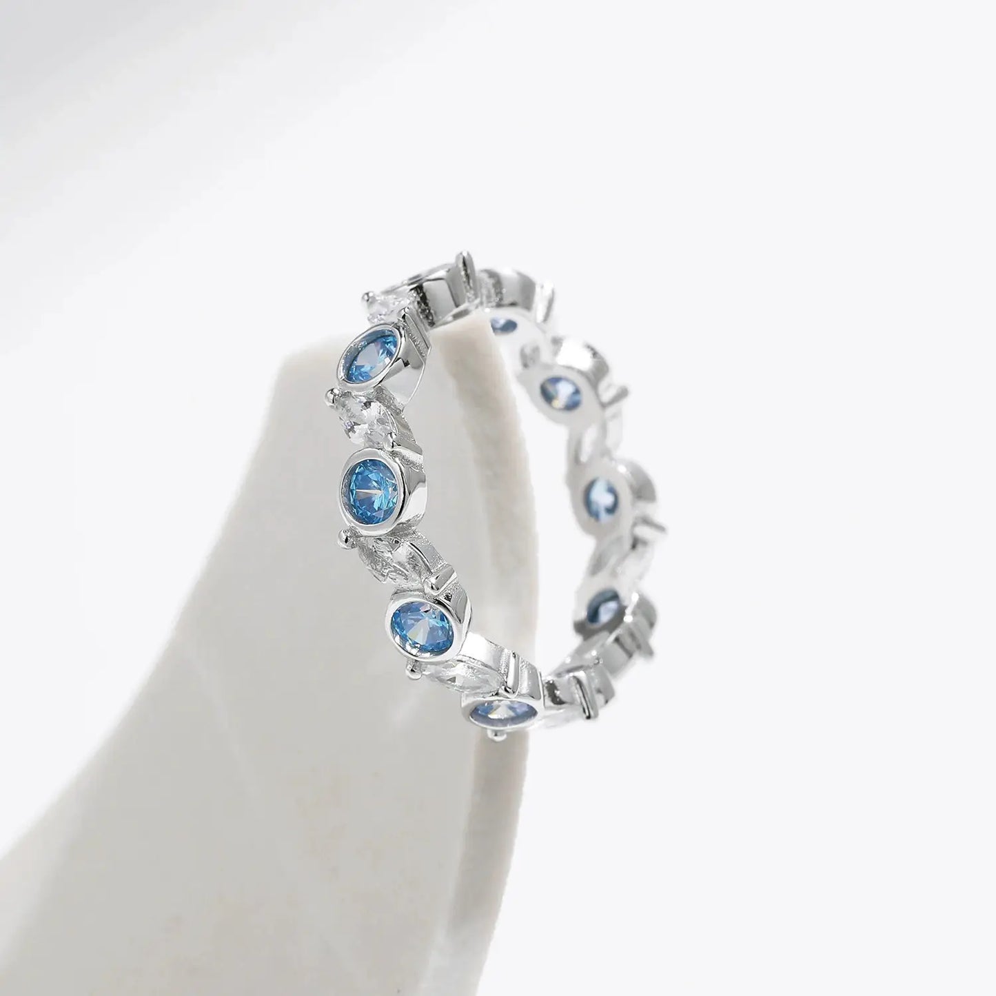 MODIAN 925 Sterling Silver Ocean Round Blue CZ Eternal Ring Trendy Stackable Delicate Fine Jewelry Fro Women Vacation Gifts by All Mart Bristol Ltd