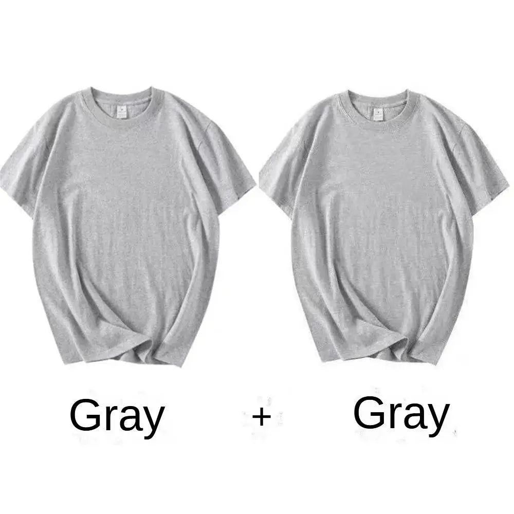2PCS 100% Cotton Solid T Shirts Men's and Women's Short Sleeve White Tees Casual Breathable Loose Round Neck T-shirt Couple Tops by All Mart Bristol Ltd