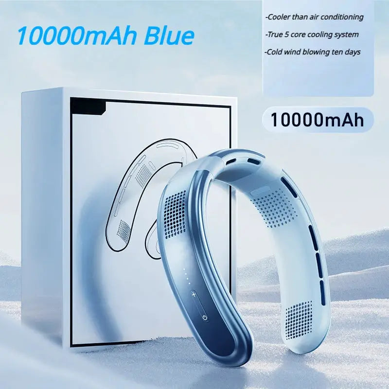 Portable 10000mAh Rechargeable Neck Fan with Five Core Cooling by All Mart Bristol Ltd