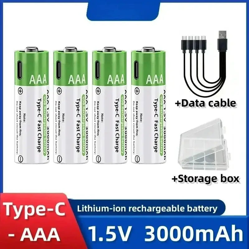 2025NEW Lithium-Ion Battery Type-C Rechargeable High-Capacity Battery AA&AAA Battery For remote control, mouse, electric toys by All Mart Bristol Ltd