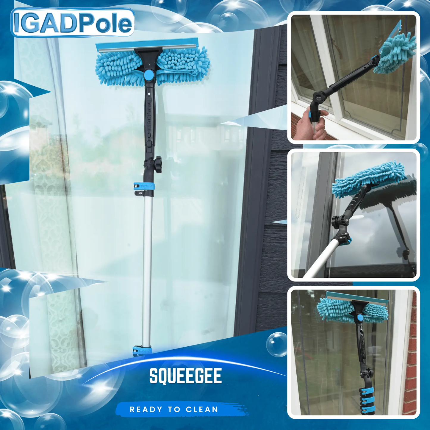 IGAD Pole 3.6m (12ft) Window Squeegee Cleaning Kit, Extension Pole and 10"(25cm) Window Squeegee by IGADPole