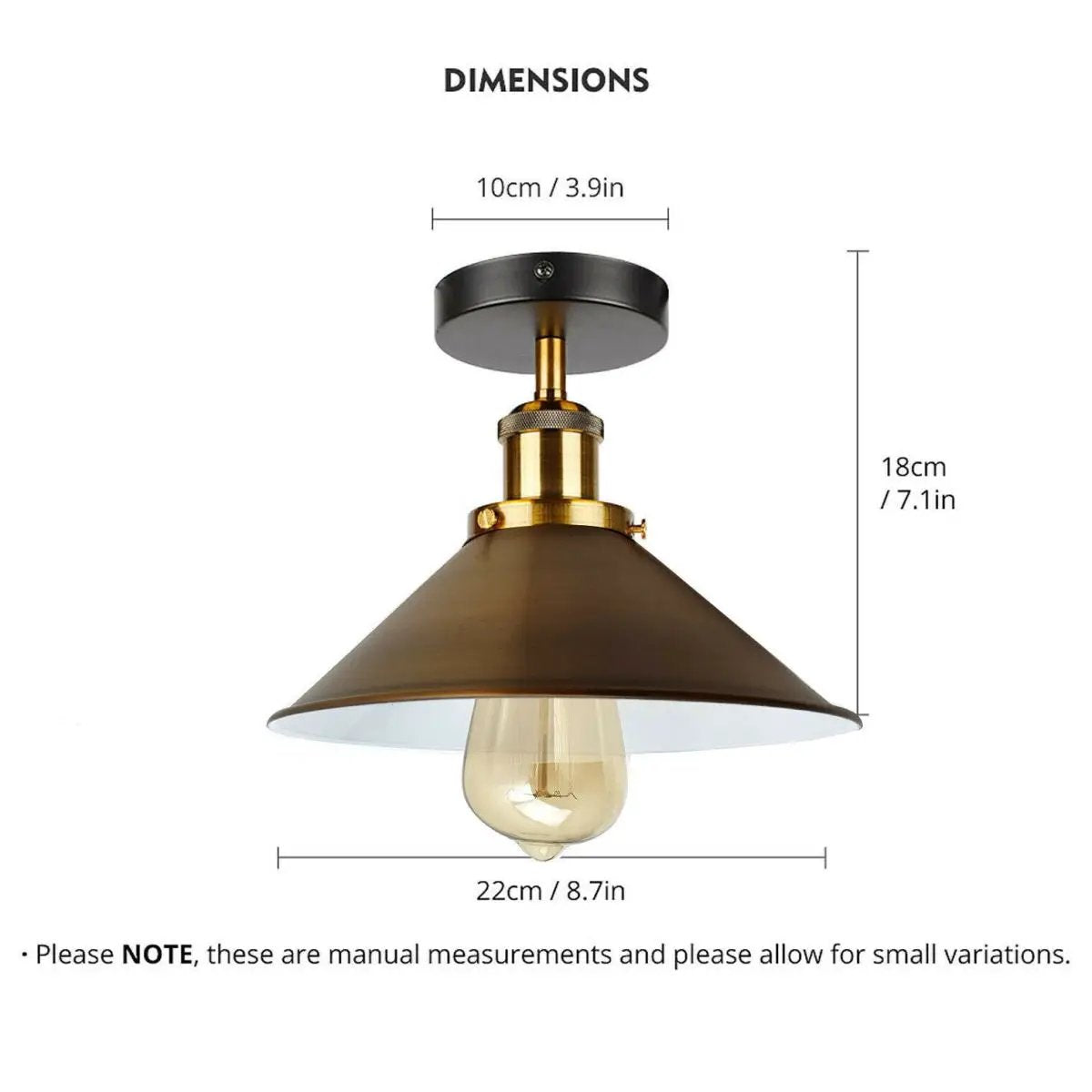 Yellow Brass Vintage Flush Mount Metal Cone Industrial pendant ceiling light~2598 by LEDSone