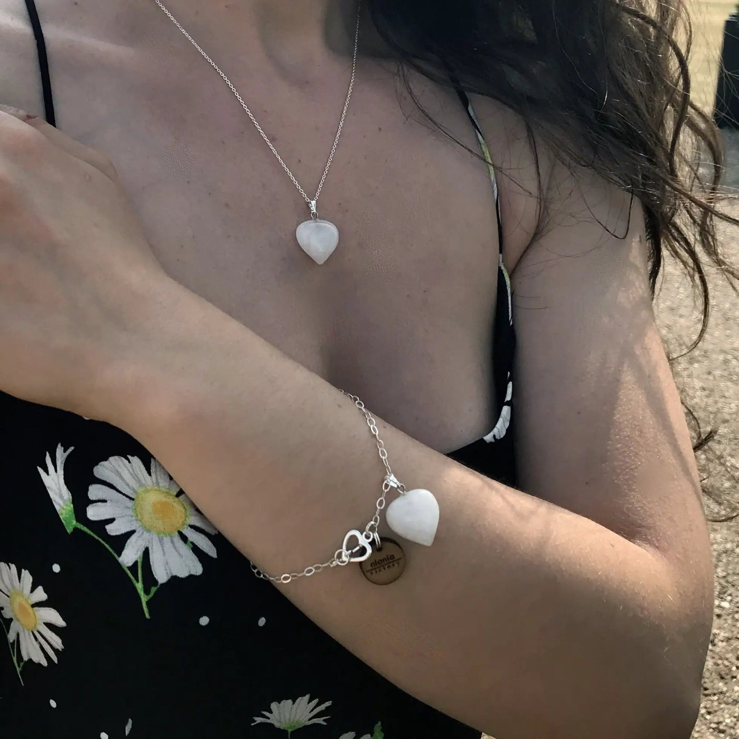 White Quartz Bracelet, Sterling Silver Heart Bracelet, Heart Charm Bracelet | by nlanlaVictory by NlanlaVictory