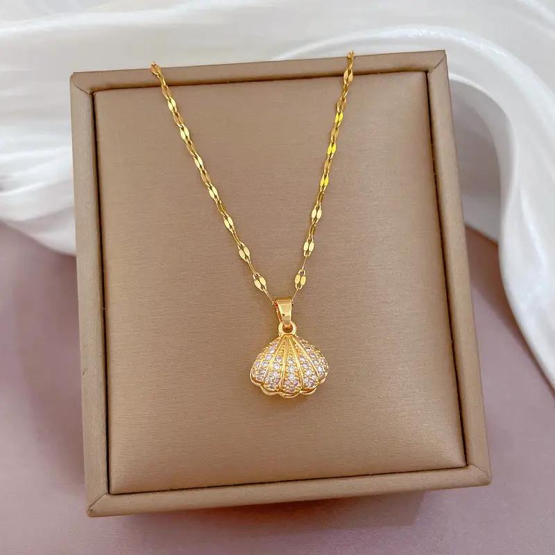 Shell Pearl Necklace With Rhinestones Female Zircon Temperament Personality Jewelry by Dropshipman