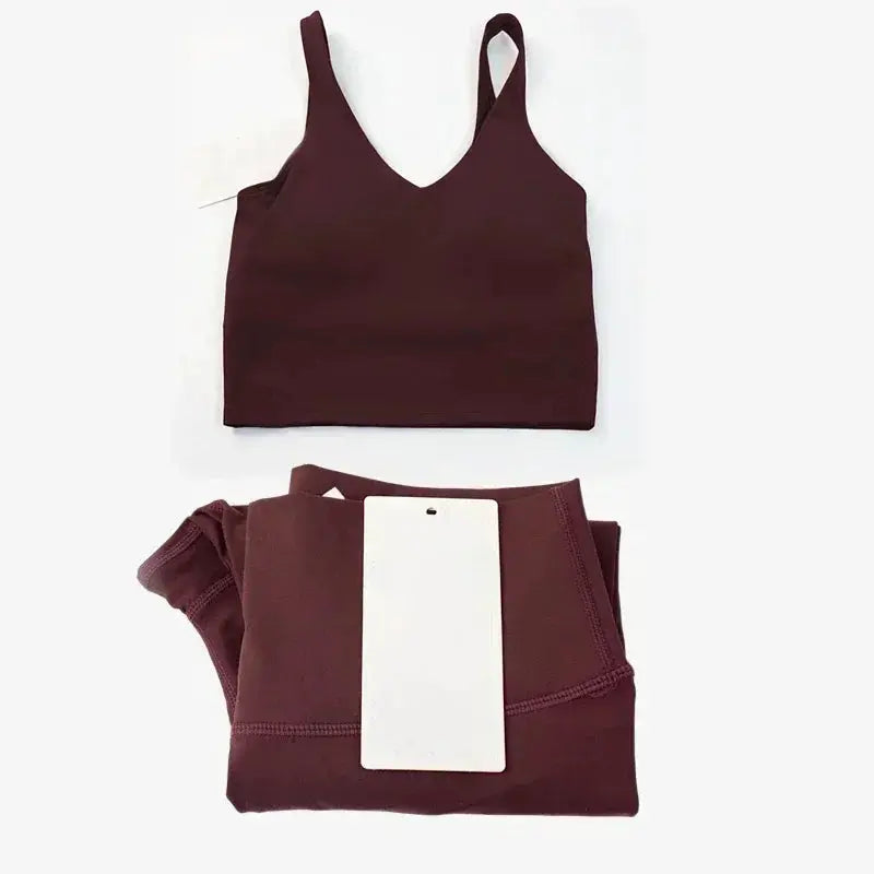Classic women's 2-piece yoga outfit: U-shaped camisole top & high-waisted nude-feel leggings, suitable for fitness and workout. by All Mart Bristol Ltd