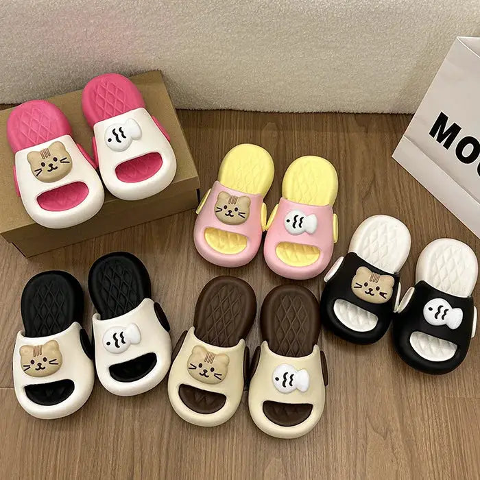 New Cute Kitten Little Fish Comfortable Thick Bottom, One line Dragging Versatile Color blocked Slippers for Home and Indoor Use by All Mart Bristol Ltd