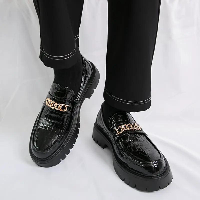 Men's Autumn Thick Bottom Crocodile Pattern Loafers Leather Shoes by Dropshipman
