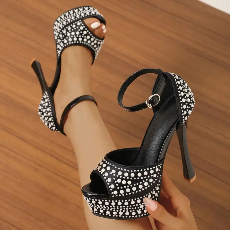 Fashionable Waterproof Platform Pearl Strap Ultra-High Heels by Dropshipman