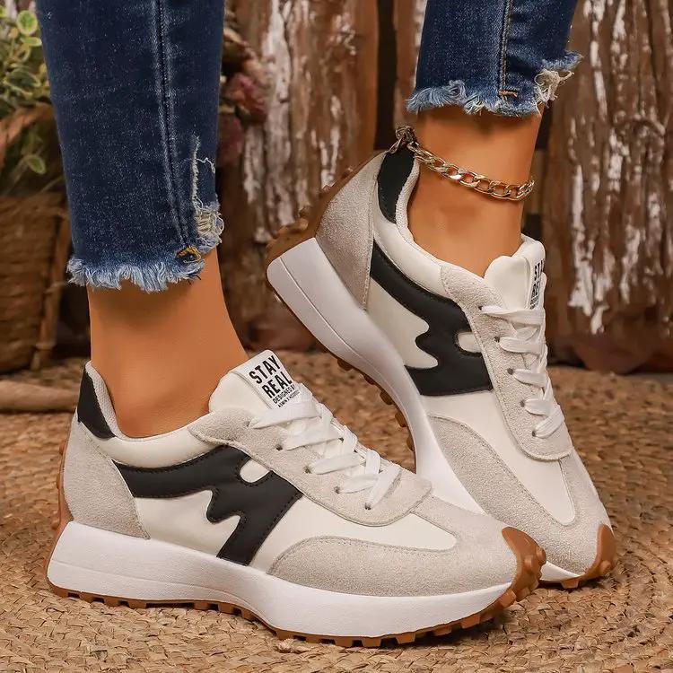 Womens Chunky-Soled Sneakers Lace-up Casual Shoes by Dropshipman