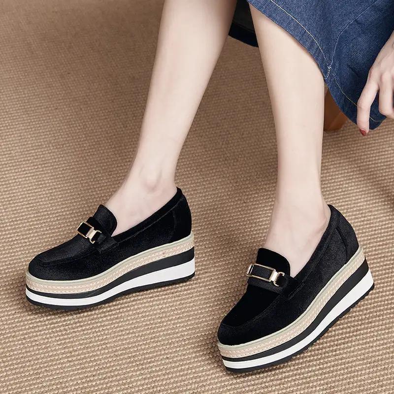 Metal-buckle Striped Sole Wedge Slip-on Shoes by Dropshipman