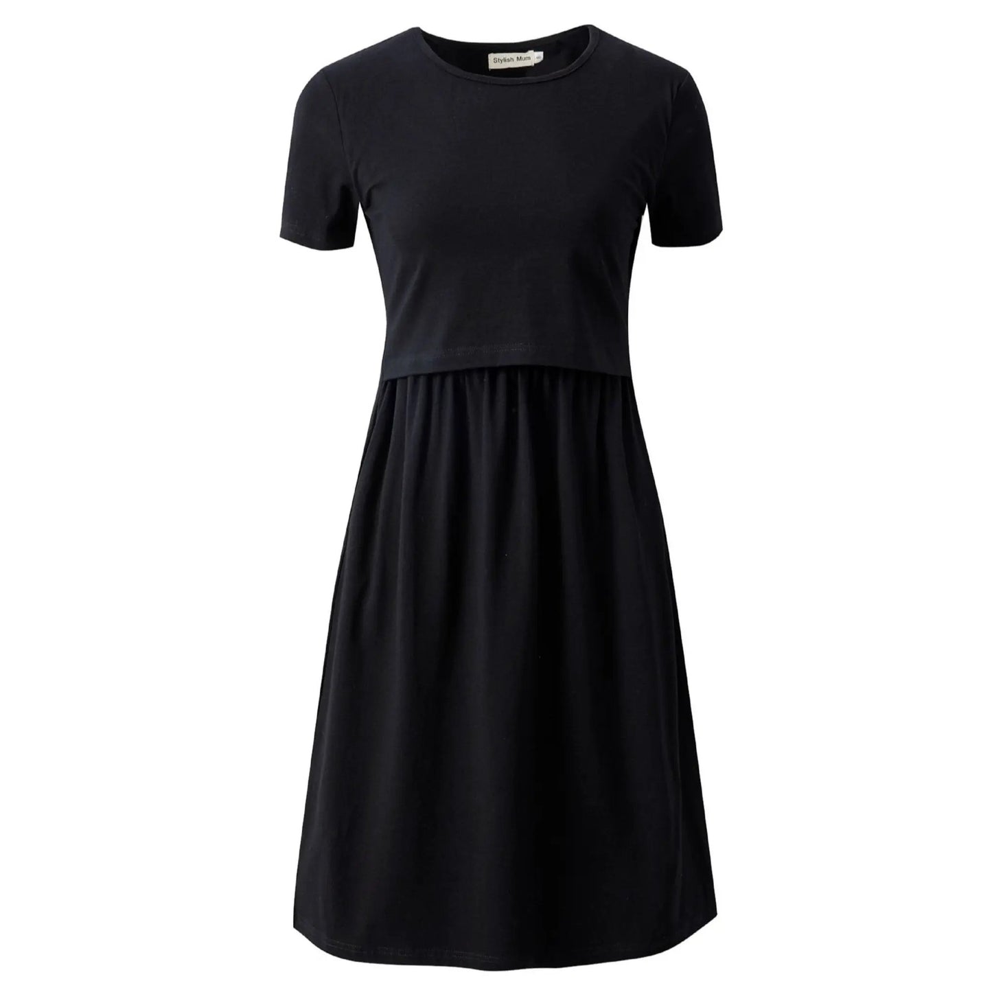 Casey Black Cotton Breastfeeding Skater Dress by Stylish Mum