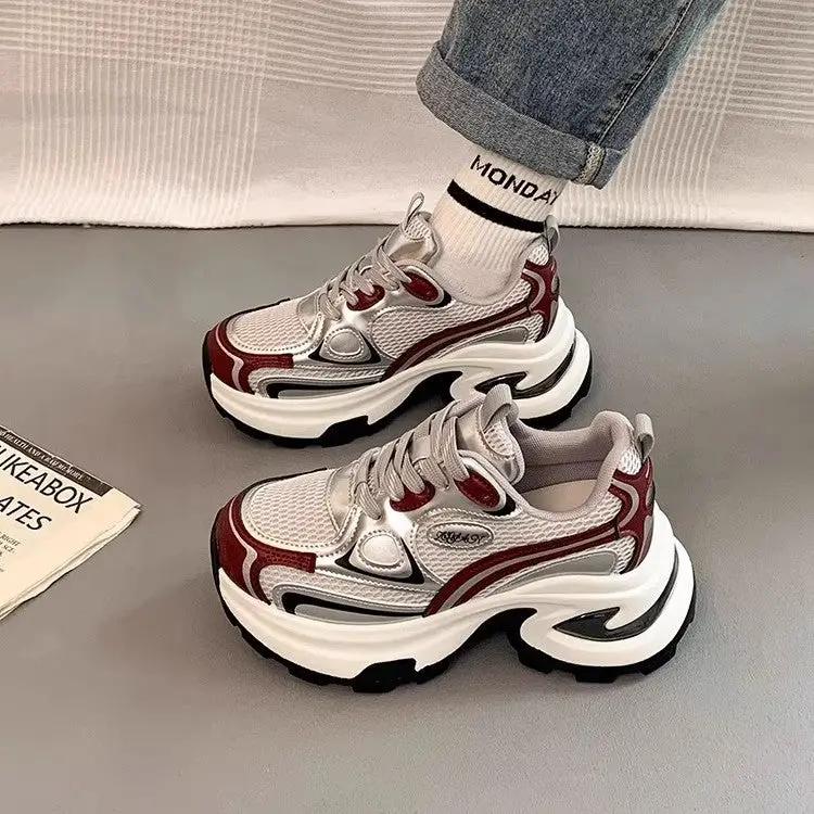 Mesh Breathable Clunky Sneakers Women's Platform Height Increasing Leisure Sneaker by Dropshipman
