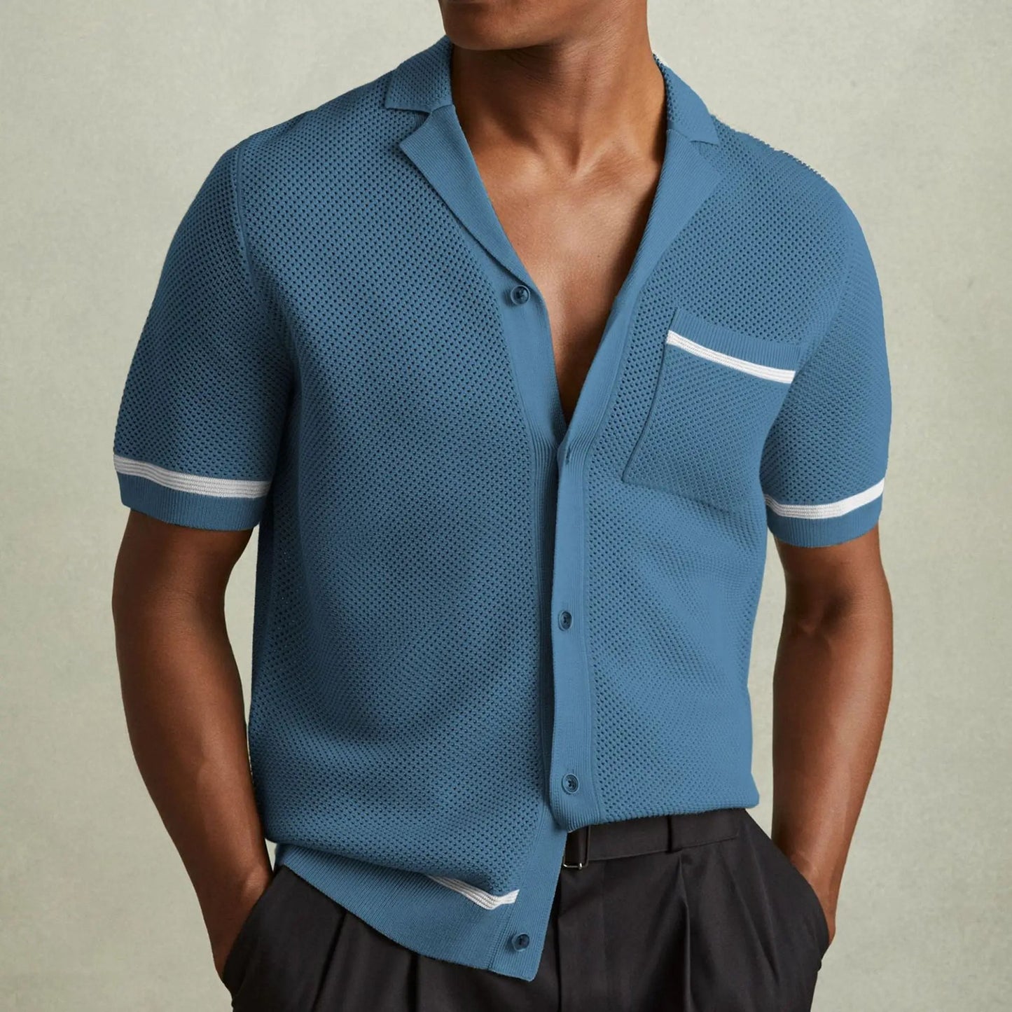 Men's Knitwear Summer Cuban Collar Short Sleeve Polo Shirt by Dropshipman