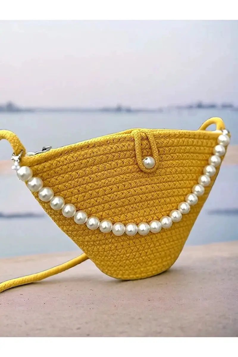 Women Yellow Pearl Design Shoulder Bag Elegant Daily Handbag by All Mart Bristol Ltd