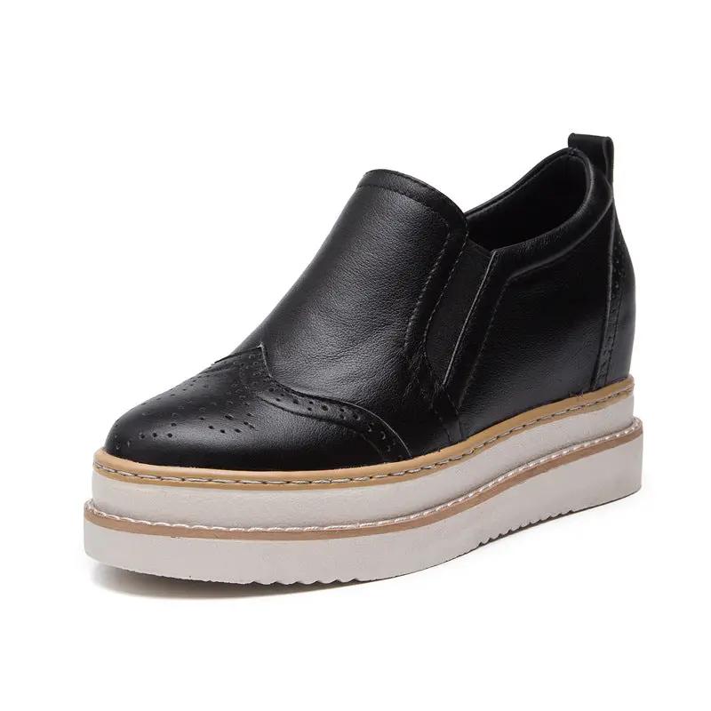 Women's Height Increasing Insole Genuine Leather Women's Shoes Brogue Platform by Dropshipman