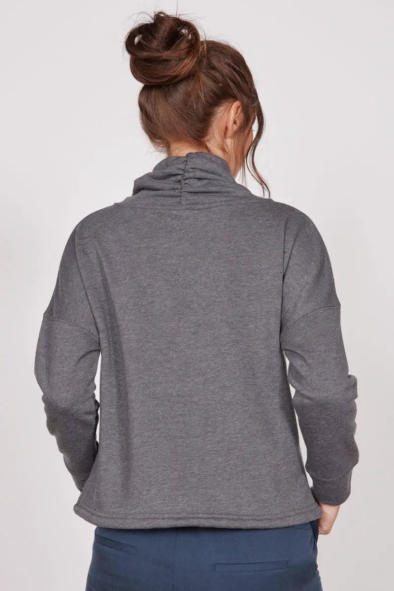 Evelyn Grey Marl Cowl Neck Pullover Top by Jeetly.com