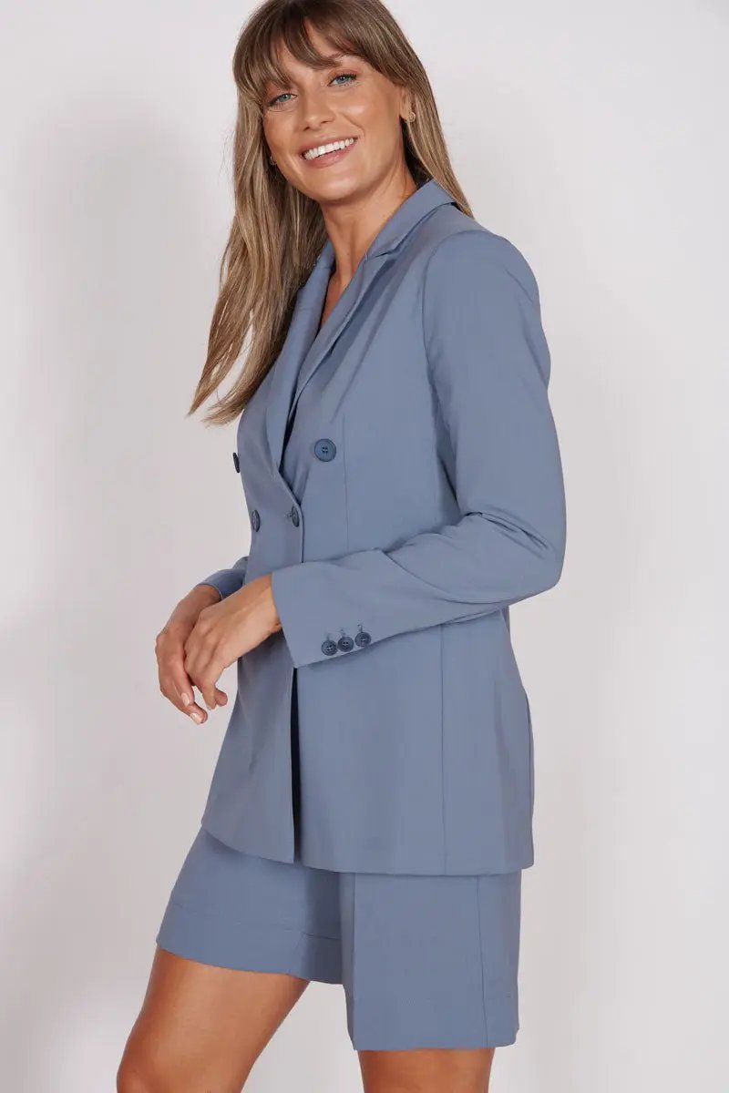 Fern Blue Double Breasted Blazer by Jeetly.com