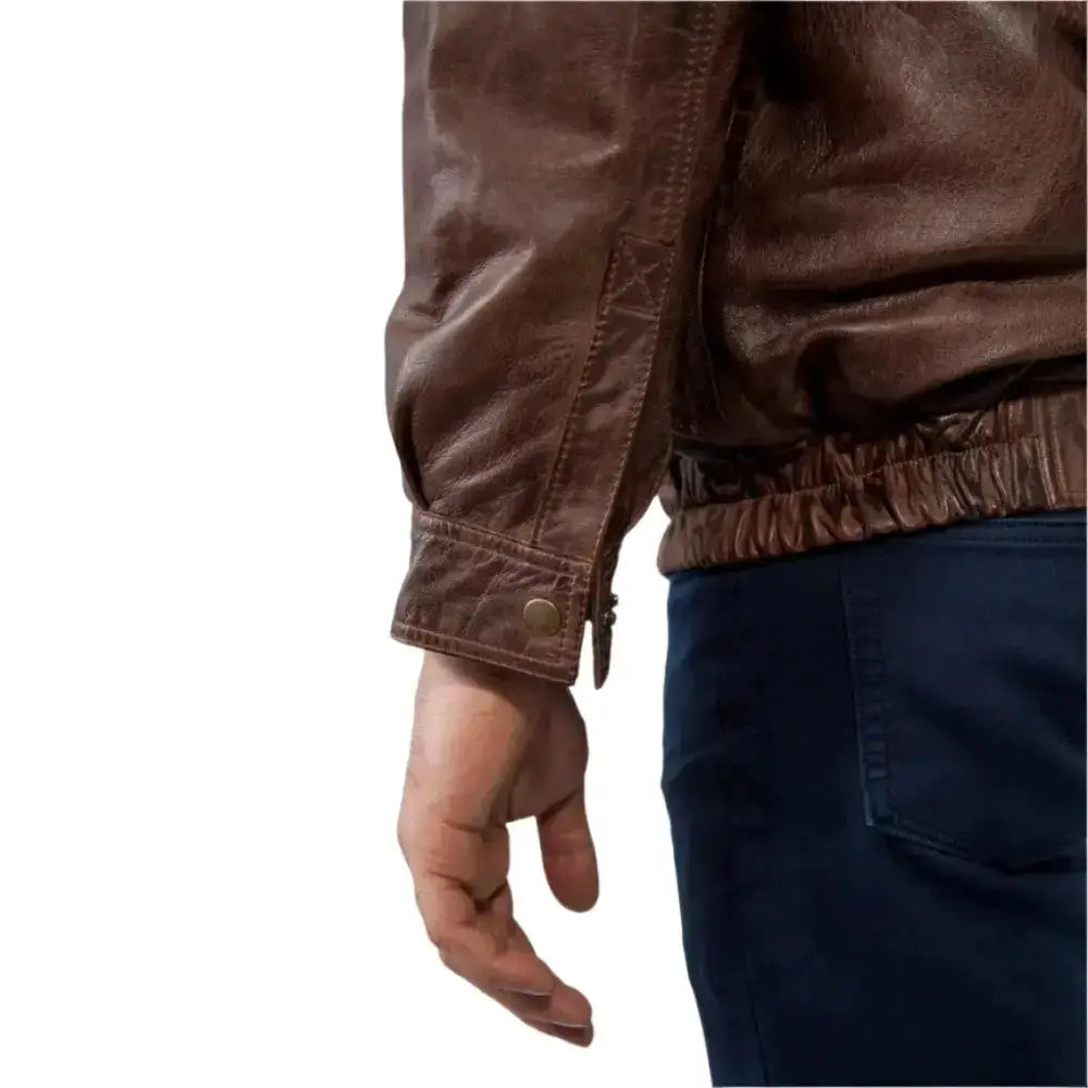 Mens Double Collar Leather Bomber Jacket by Riders Republic UK