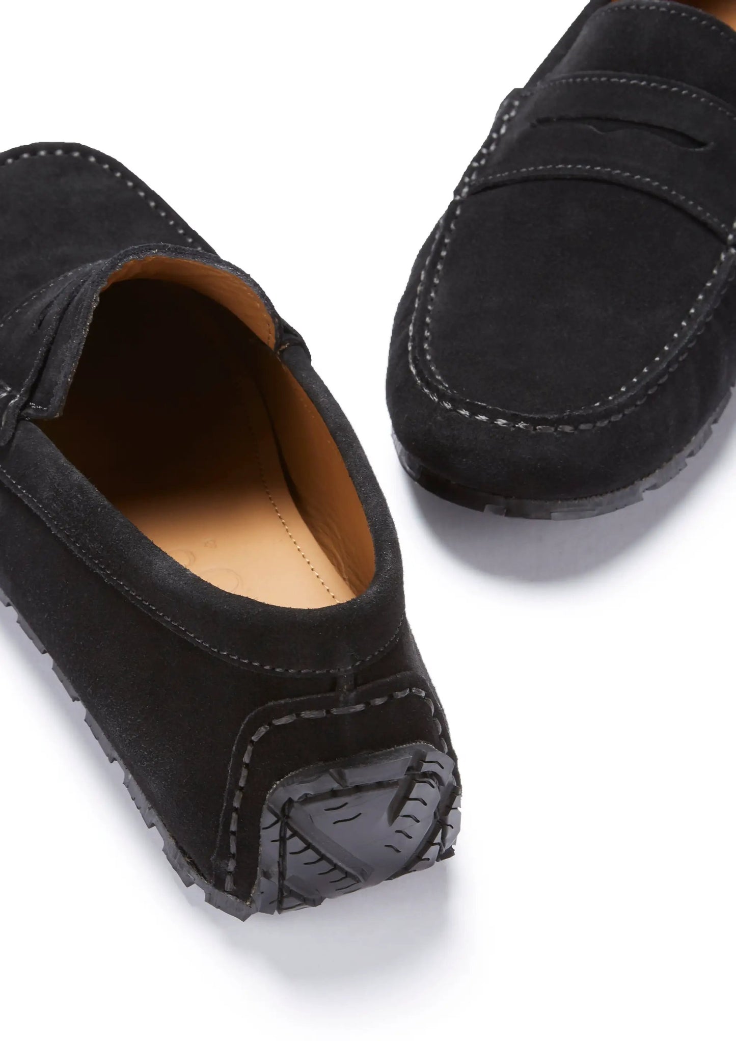 Tyre Sole Penny Driving Loafers, black suede by Hugs & Co.