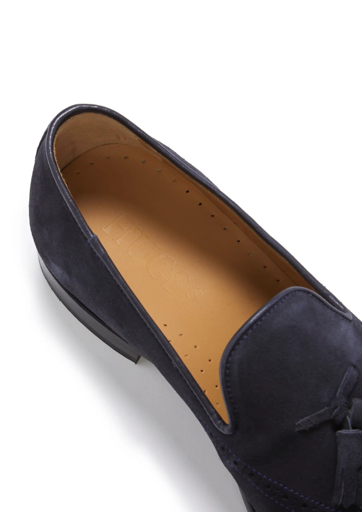 Navy Blue Suede Tasselled Brogues, Welted Leather Sole by Hugs & Co.