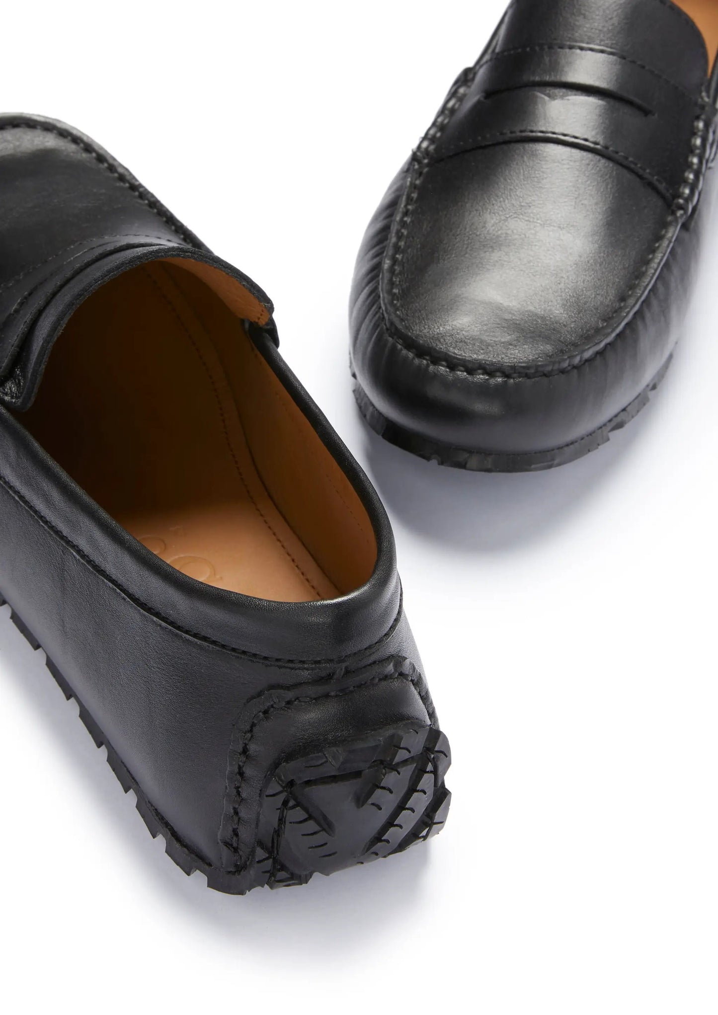 Tyre Sole Penny Driving Loafers, black leather by Hugs & Co.