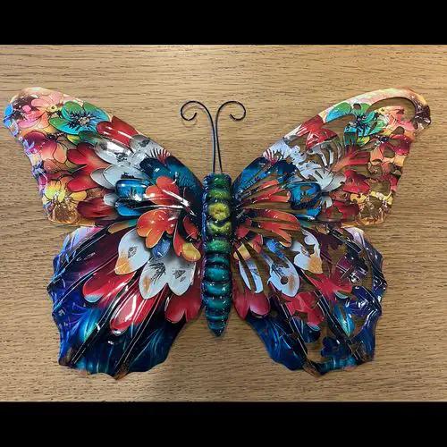 Vibrant Floral Metal Butterfly Wall Art by Avilo