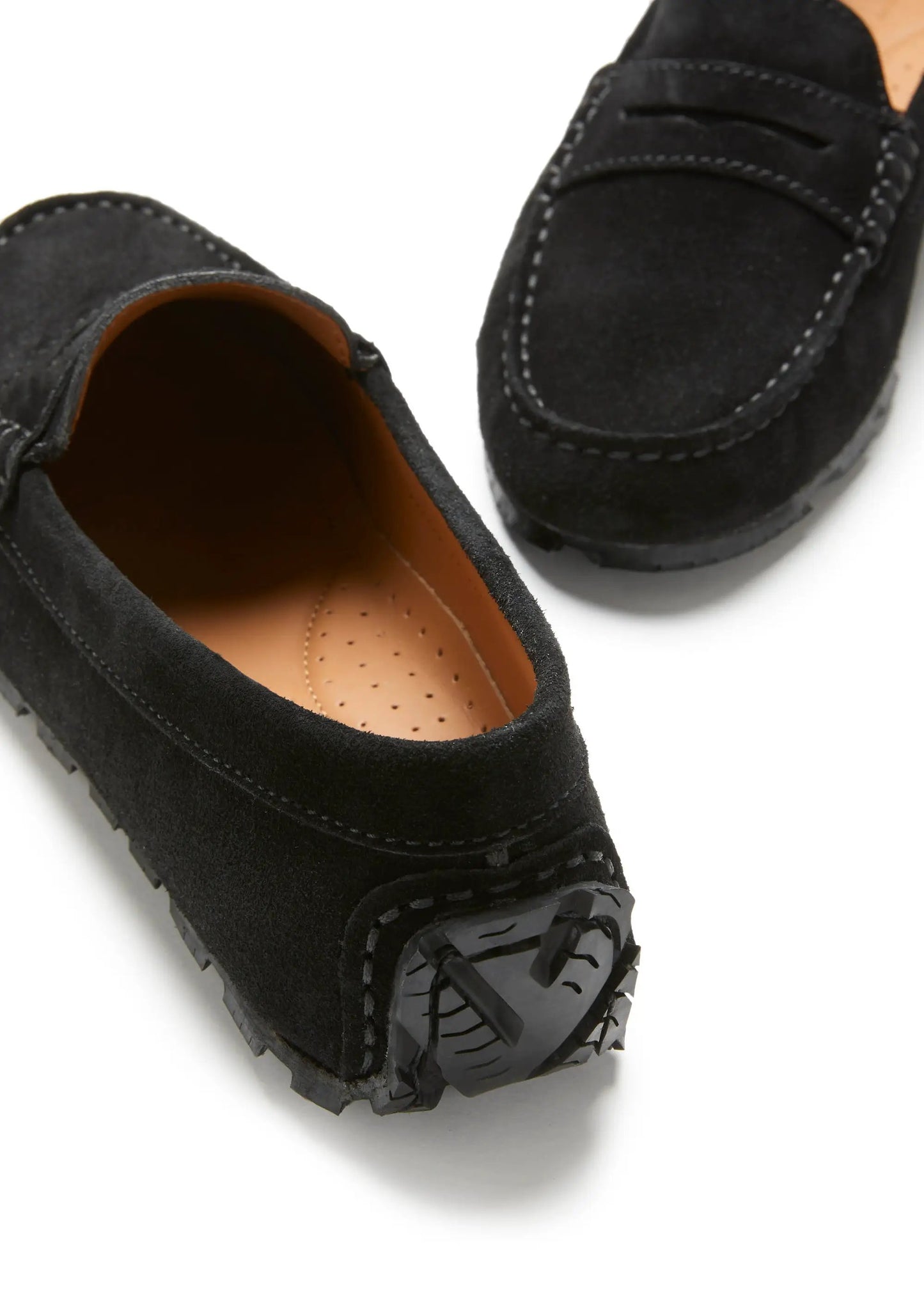 Women's Tyre Sole Penny Loafers, black suede by Hugs & Co.