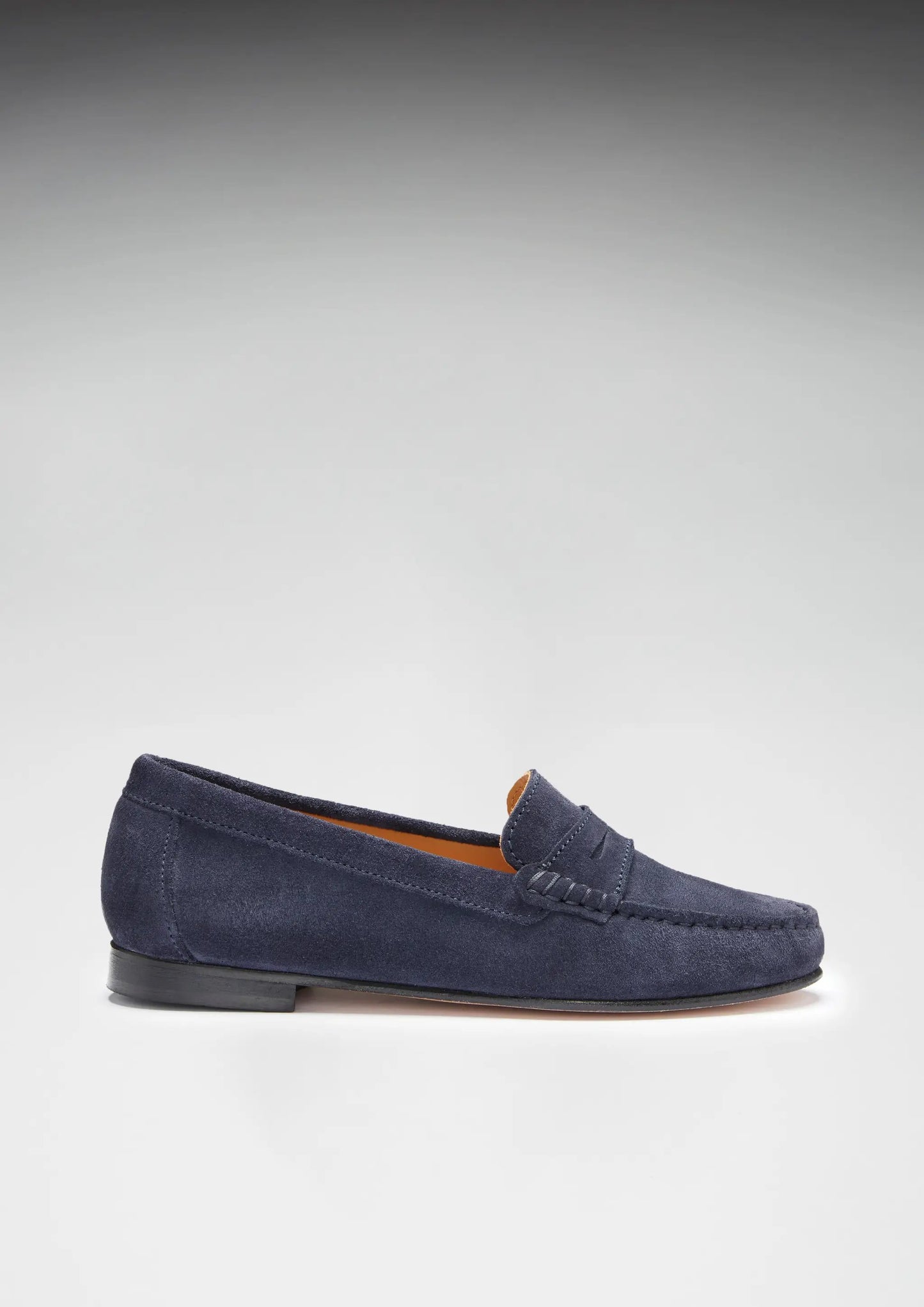 Women's Penny Loafers Leather Sole, navy blue suede by Hugs & Co.