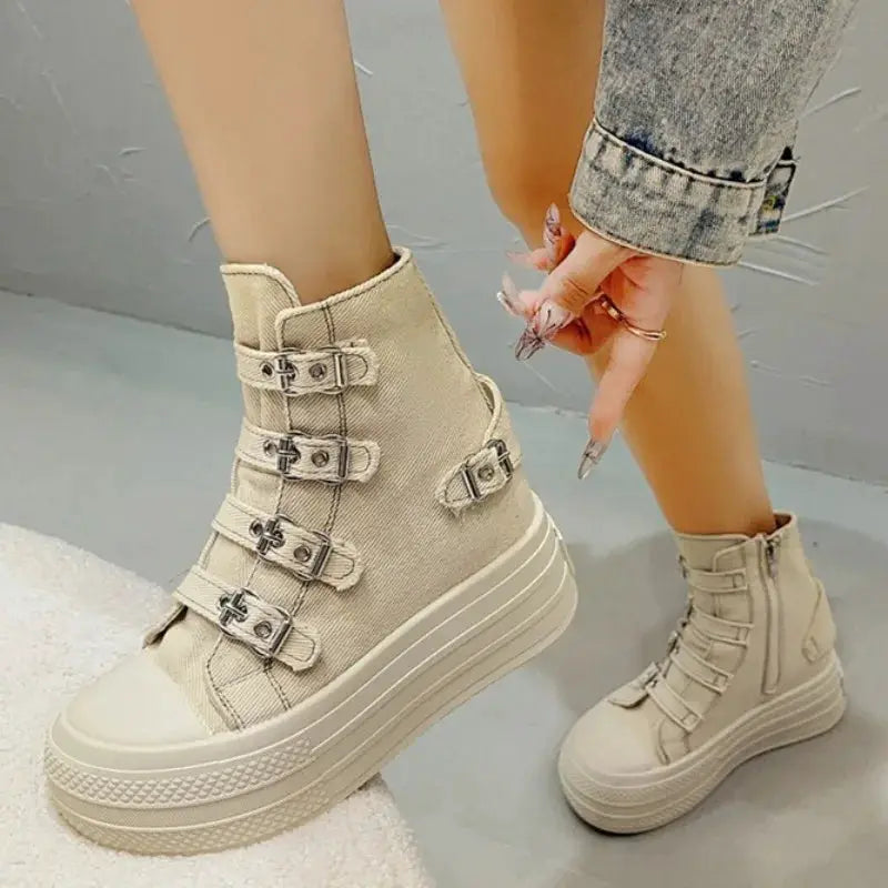 Shoes Women's Spring and Summer 2025 New Casual Versatile High-top Platform Heightened Small Board Shoes by All Mart Bristol Ltd