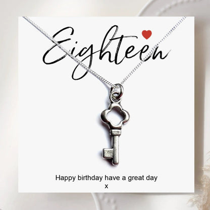 18th Birthday Key Necklace & Gift Card | 18th Birthday Gift UK by Aye Do Gifts