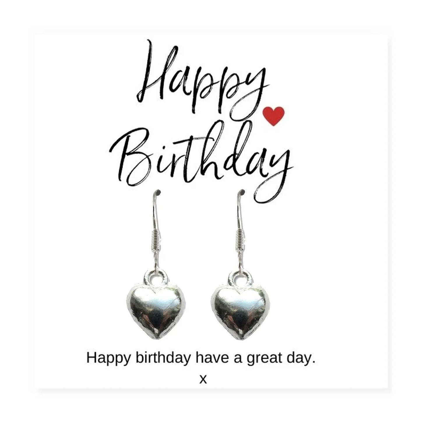 Small Happy Birthday Gift Hamper - Silver Heart Drop Earrings, Chocolates & Candle by Aye Do Gifts