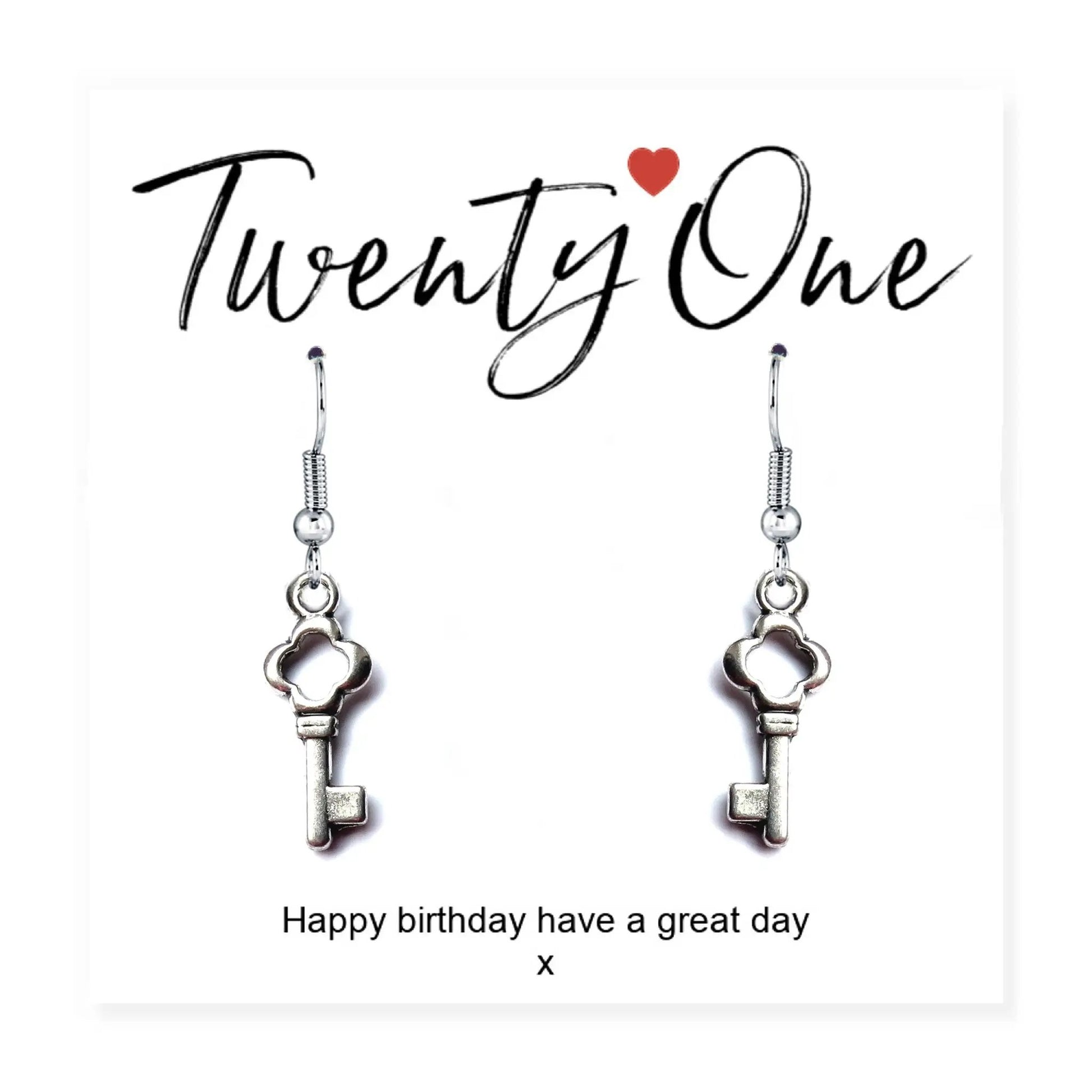 21st Birthday Key Earrings & Card by Aye Do Gifts