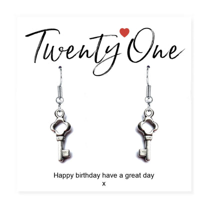 21st Birthday Key Earrings & Card by Aye Do Gifts