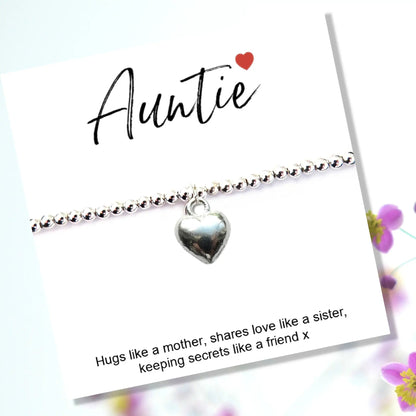 Auntie Gift Card with Heart Charm Bracelet & Gifts Card by Aye Do Gifts