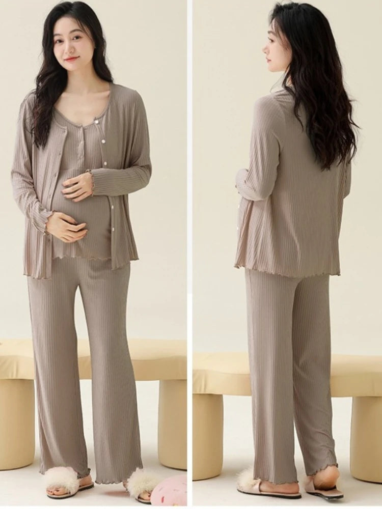Modal Maternity Nursing Robe Set 3 Piece Postpartum Breastfeeding Pajamas with Chest Pads Hospital Labor Delivery Pregnancy Pjs by All Mart Bristol Ltd