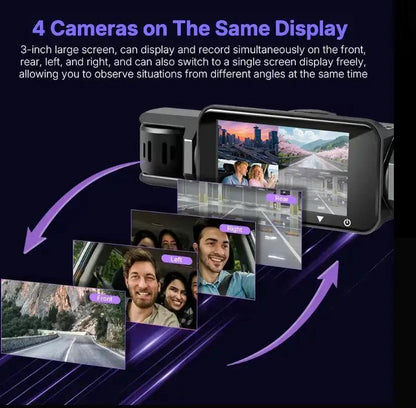 4 Channel Dash Cam with 360° Surround View Includes FREE OBD Cable for 24/7 Parking Monitor 4 Lens Front Rear inside Left Right Recording 3" Display, Built-In Wifi, 64GB Card Clear Night Vision, Hdr，Automotive Driving Recorder by All Mart Bristol Ltd