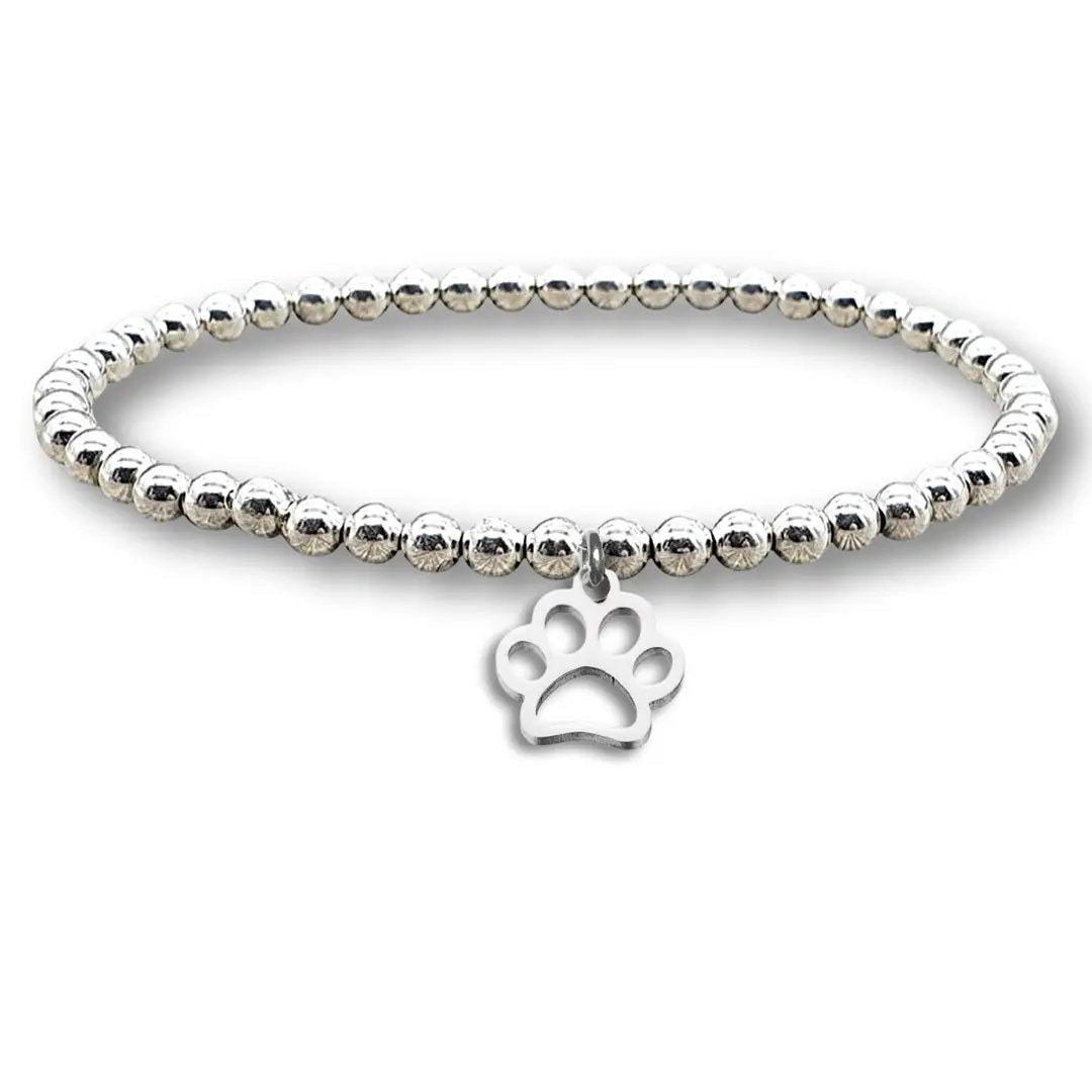 Women's Paw Print Silver Beaded Bracelet by Aye Do Gifts