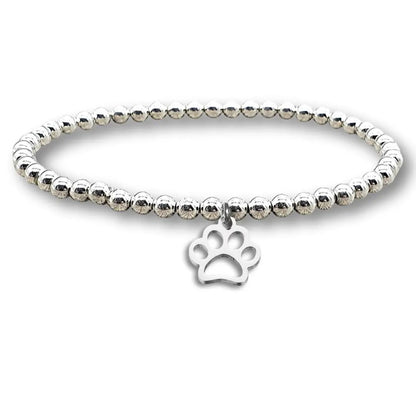 Women's Paw Print Silver Beaded Bracelet by Aye Do Gifts