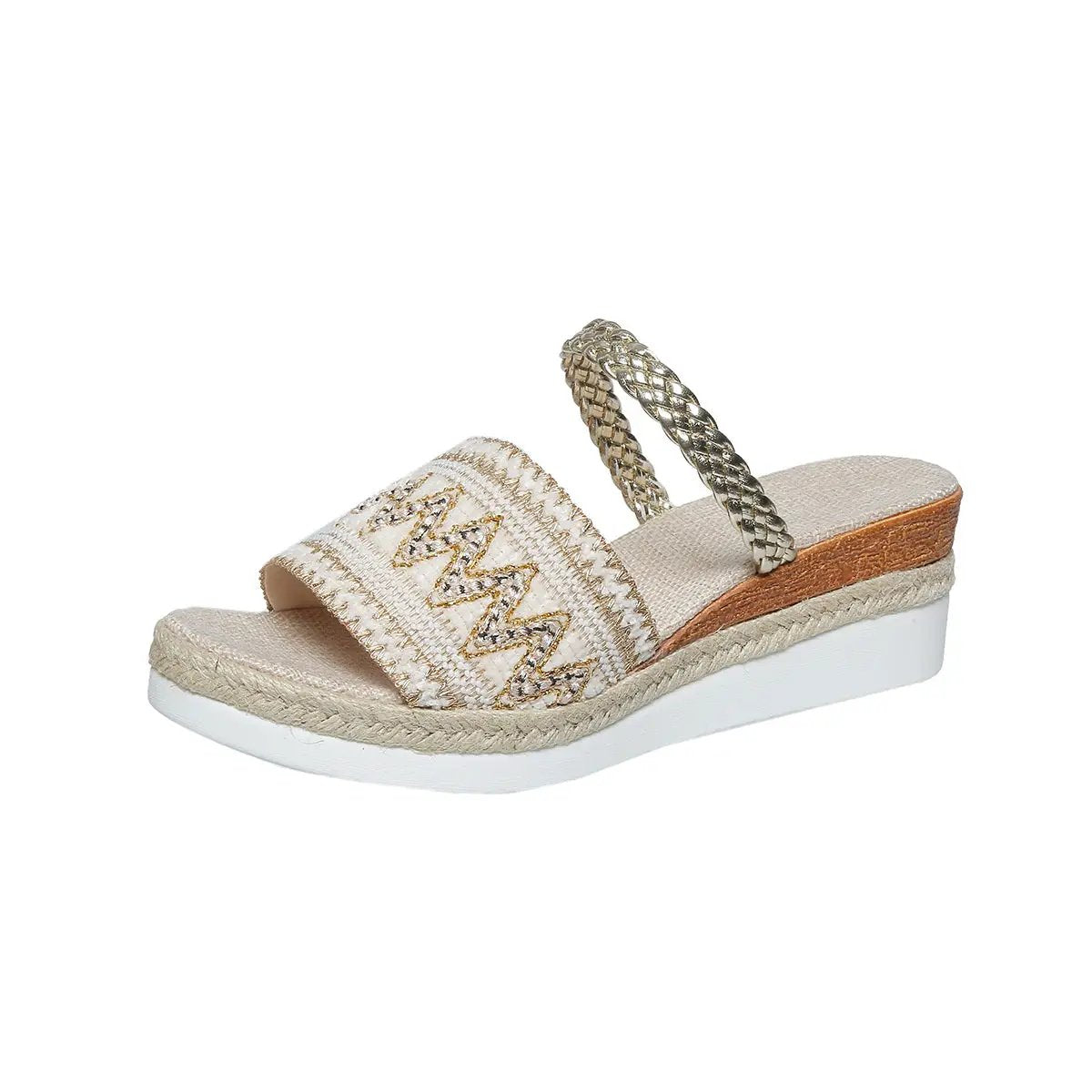 New Color-blocked Wave-patterned Sandals Summer Fashion Wedges Slippers Outdoor Ethnic Style One-line Thick-soled Shoes For Women by Dropshipman