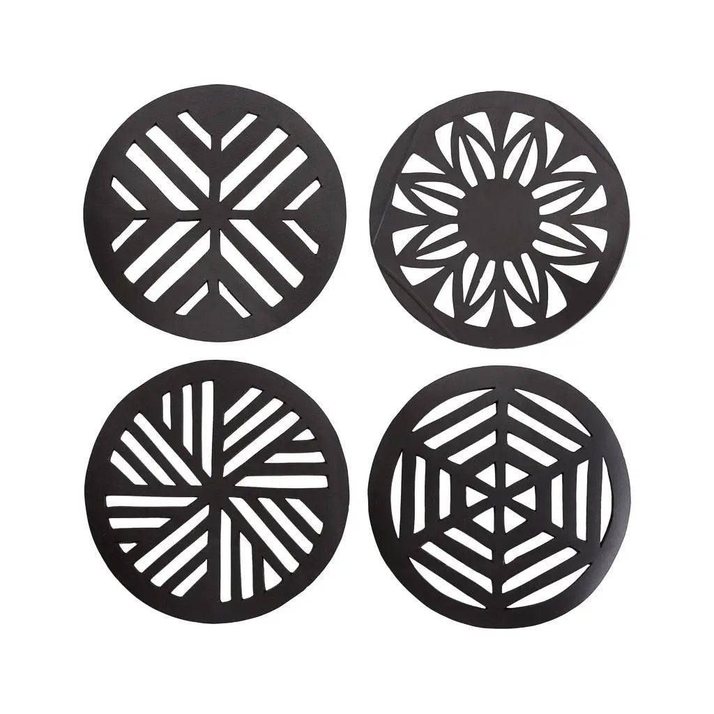 Geometric Handcrafted Recycled Rubber Coasters - Set of 2 or 4 by Paguro Upcycle