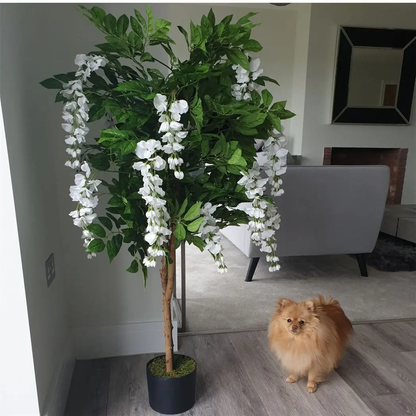 130cm Luxury Artificial Wisteria Tree White Flowers Premium Range by Leaf