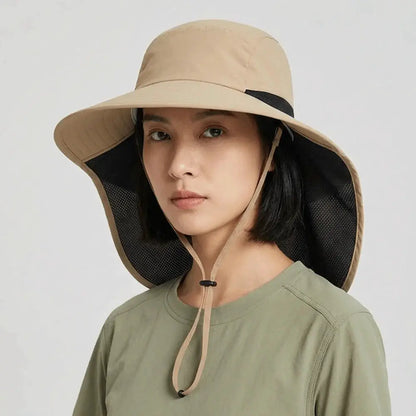 Fashion Wide Brim Outdoor Sun Hat Adjustable UV Protection Fisherman Cap with Neck Flap Quick-drying Bucket Cap Women by All Mart Bristol Ltd