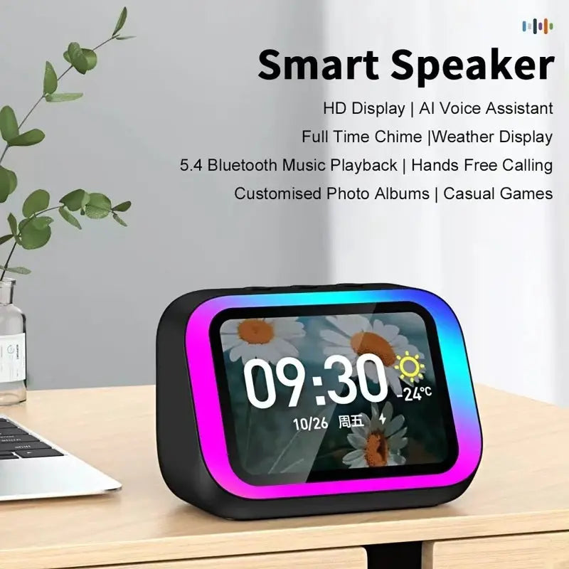AI Voice Assistant Bluetooth Speaker With RGB Color Lighting Alarm Clock LED Screen Weather Clock Display Electronic Speaker by All Mart Bristol Ltd