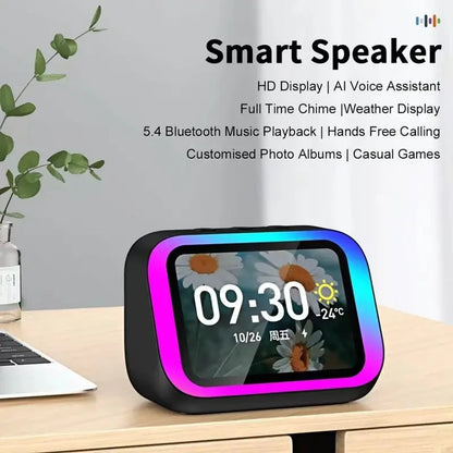 AI Voice Assistant Bluetooth Speaker With RGB Color Lighting Alarm Clock LED Screen Weather Clock Display Electronic Speaker by All Mart Bristol Ltd