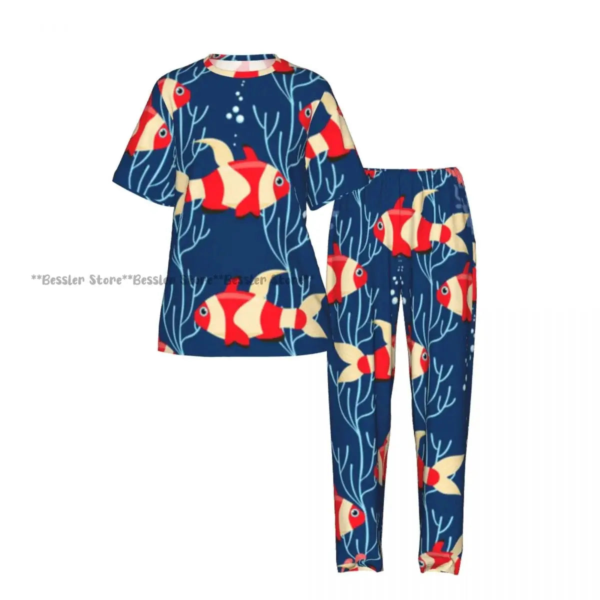 Women's Comfort Pajamas Women's Sea Fish Marine Life Short Sleeve Set Sleepwear by All Mart Bristol Ltd